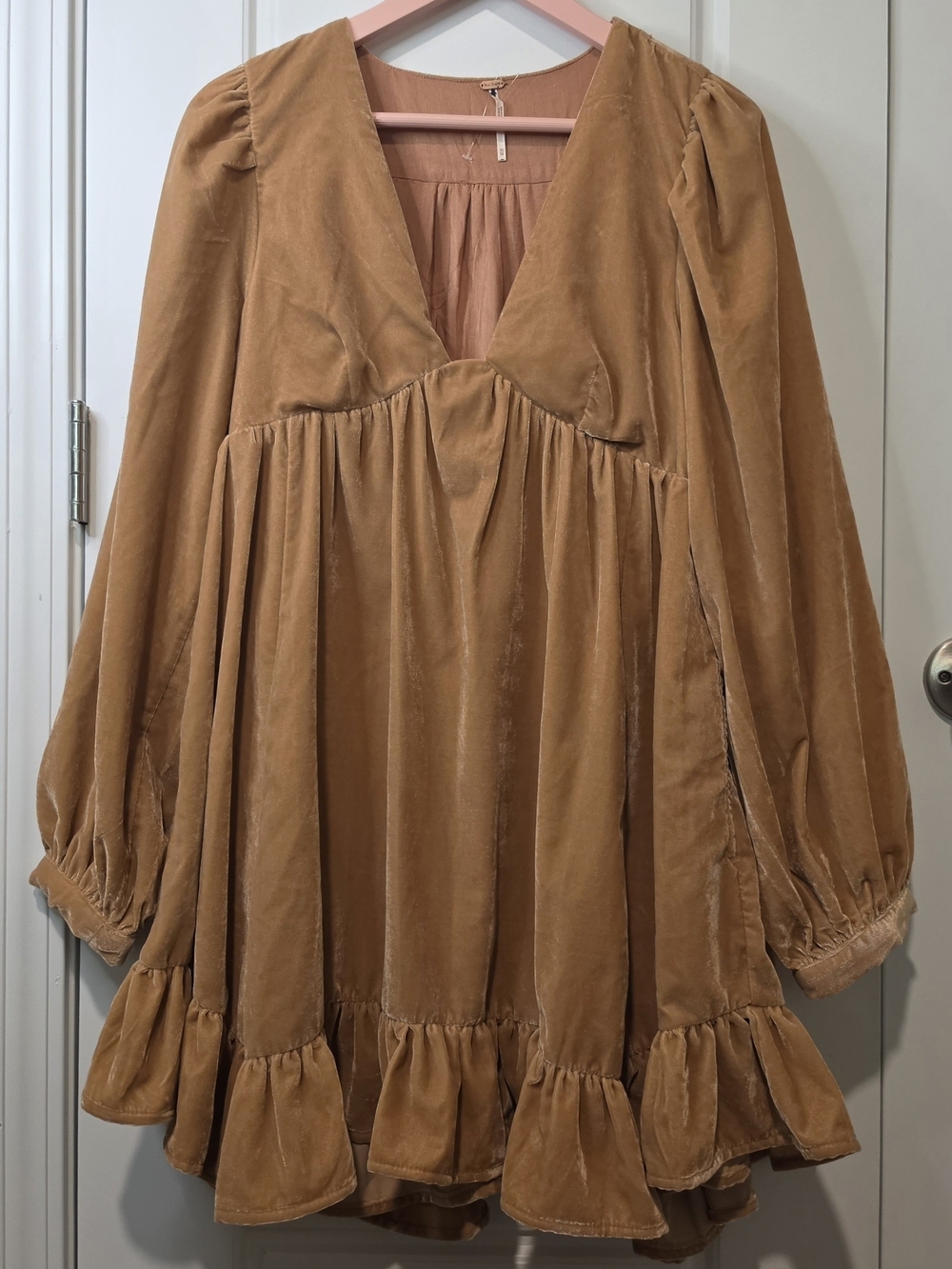 Free People Estella Velvet Mini Dress Bronze/Tan XS